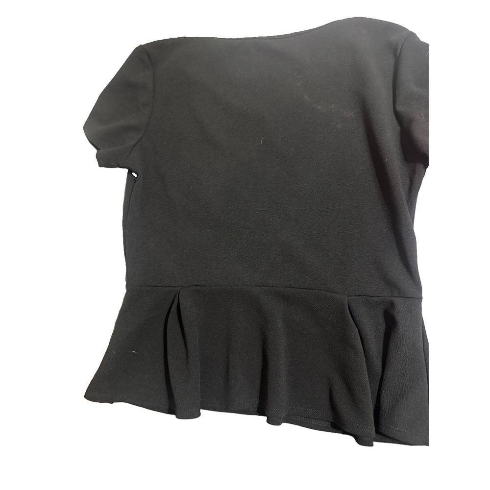 Soprano Women's XL Black Knit V-Neck Short Sleeve Peplum Pullover Top - Picture 6 of 6